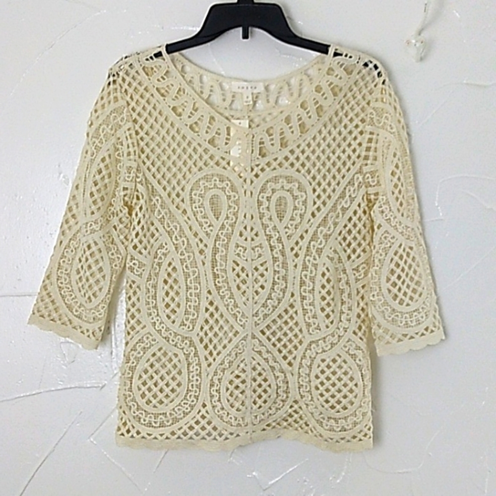 Adiva Crochet Top‎ Size Small 3/4 Sleeves Pullover Coastal Cowgirl Romantic
